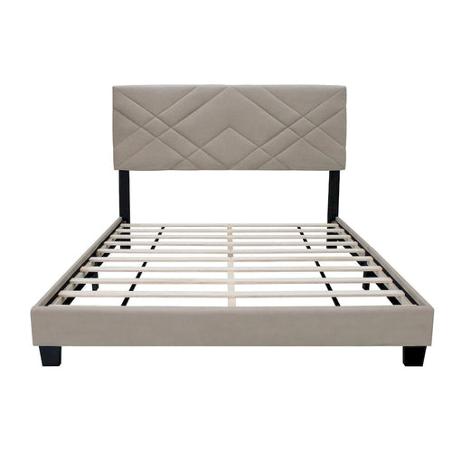 Struttura Letto a Piattaforma Queen Imbottita Beige, Resistente alle Macchie, Supporta 2 Adulti