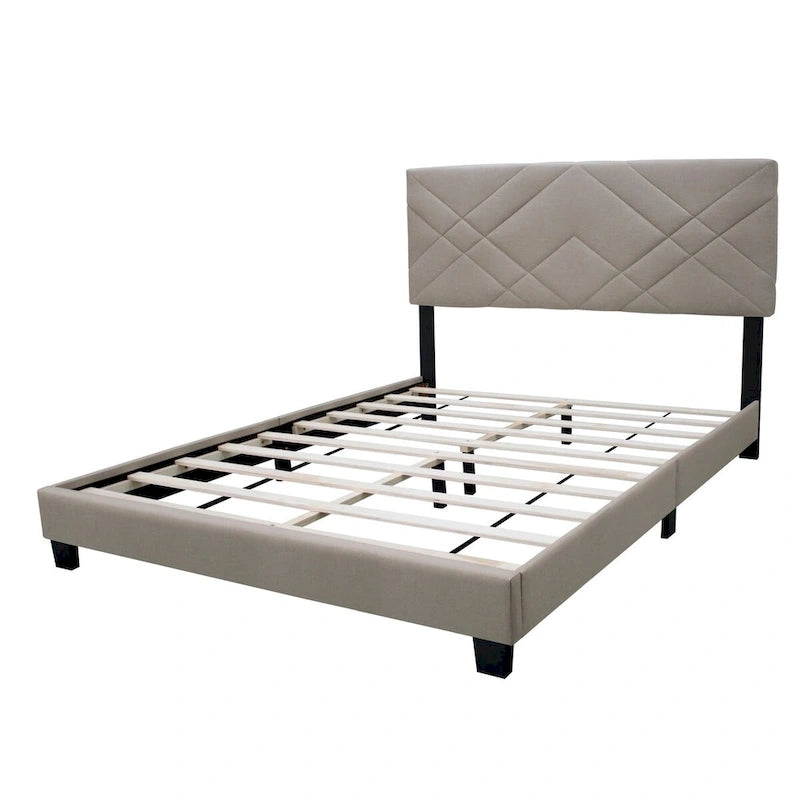 Struttura Letto a Piattaforma Queen Imbottita Beige, Resistente alle Macchie, Supporta 2 Adulti
