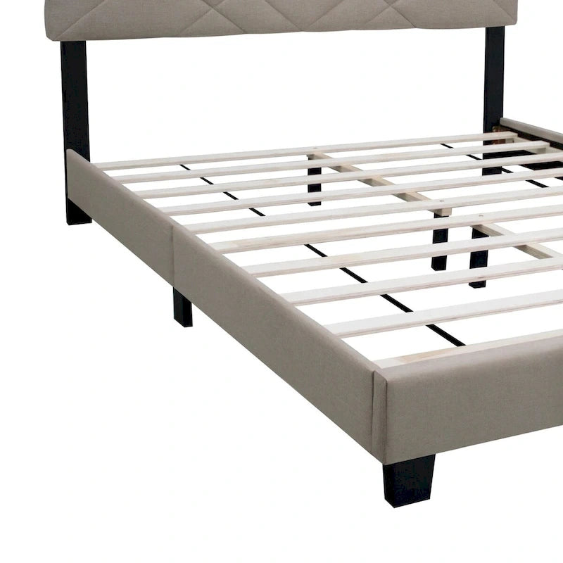 Struttura Letto a Piattaforma Queen Imbottita Beige, Resistente alle Macchie, Supporta 2 Adulti