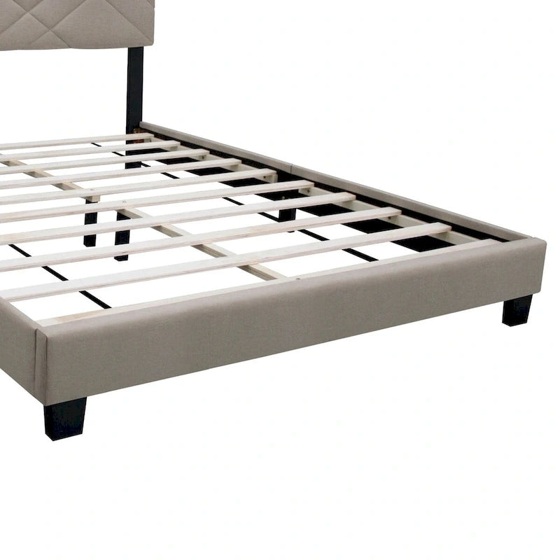 Struttura Letto a Piattaforma Queen Imbottita Beige, Resistente alle Macchie, Supporta 2 Adulti