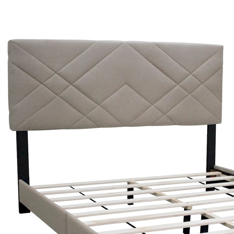 Struttura Letto a Piattaforma Queen Imbottita Beige, Resistente alle Macchie, Supporta 2 Adulti