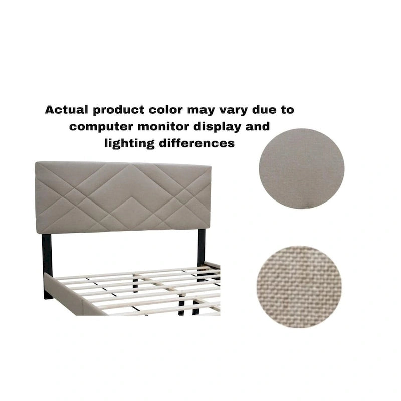Struttura Letto a Piattaforma Queen Imbottita Beige, Resistente alle Macchie, Supporta 2 Adulti