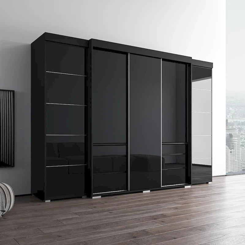 Armadio con ante in vetro bianco/grigio/nero, stile contemporaneo