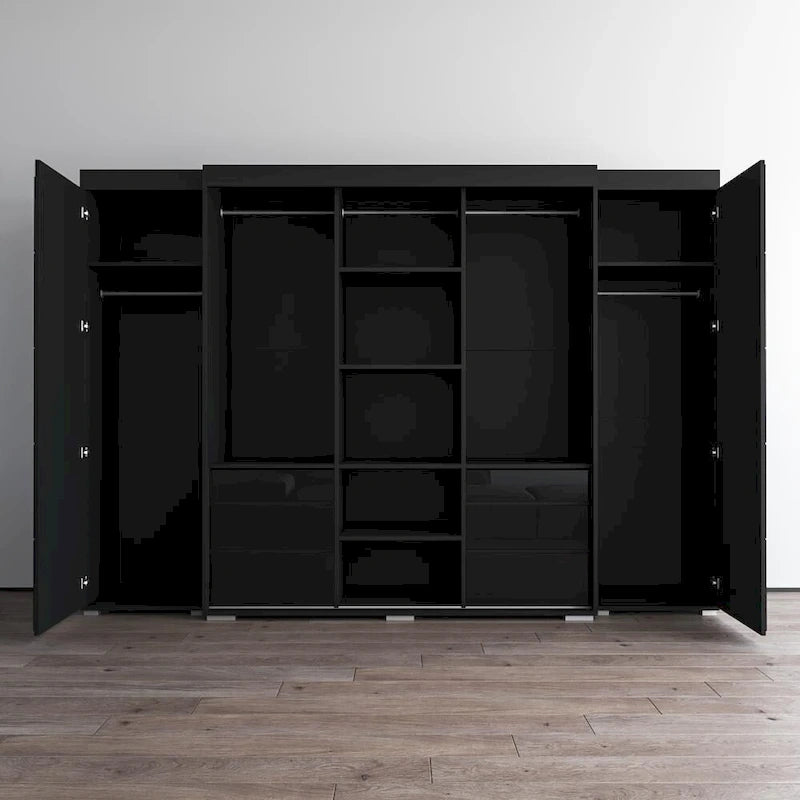 Armadio con ante in vetro bianco/grigio/nero, stile contemporaneo