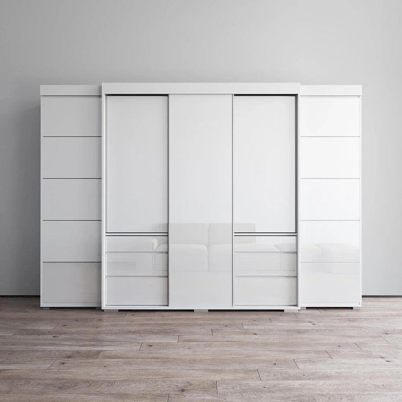 Armadio con ante in vetro bianco/grigio/nero, stile contemporaneo