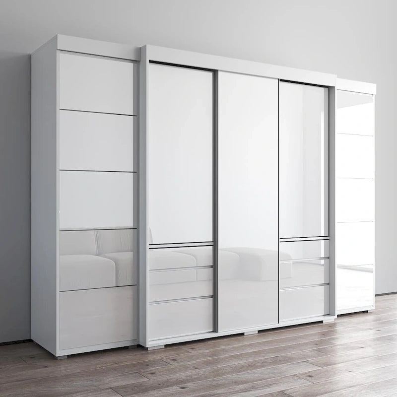 Armadio con ante in vetro bianco/grigio/nero, stile contemporaneo