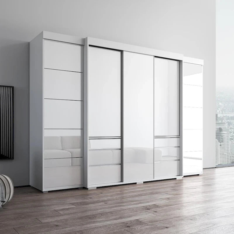 Armadio con ante in vetro bianco/grigio/nero, stile contemporaneo