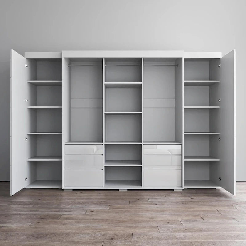 Armadio con ante in vetro bianco/grigio/nero, stile contemporaneo