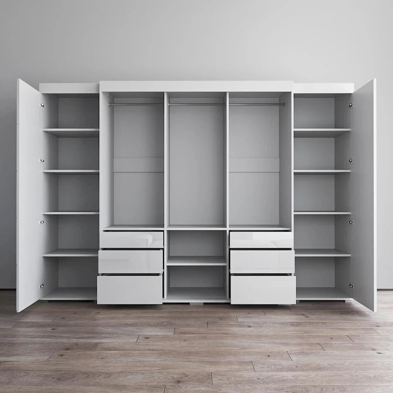 Armadio con ante in vetro bianco/grigio/nero, stile contemporaneo