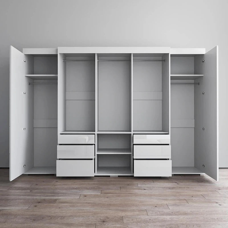Armadio con ante in vetro bianco/grigio/nero, stile contemporaneo