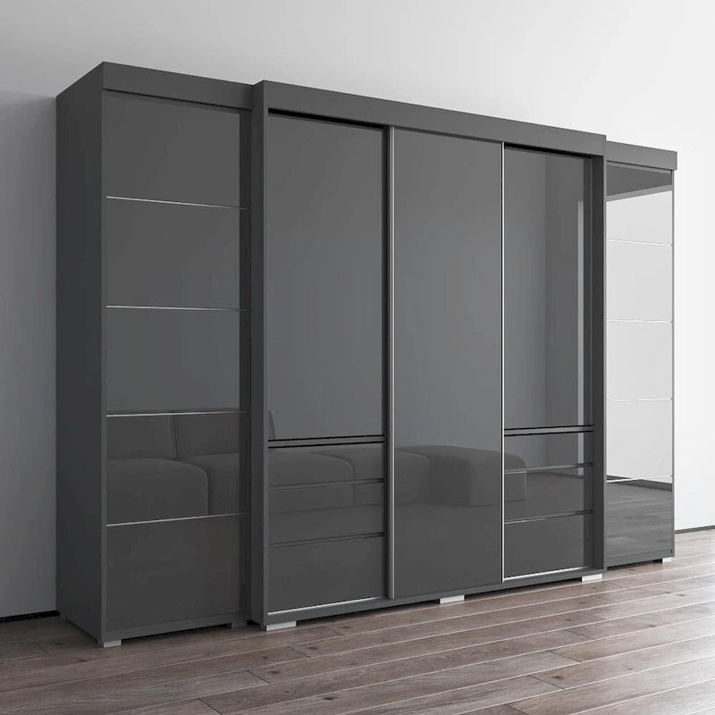 Armadio con ante in vetro bianco/grigio/nero, stile contemporaneo