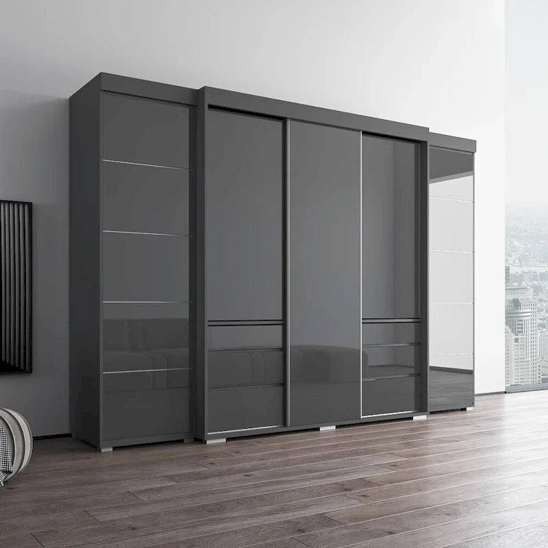 Armadio con ante in vetro bianco/grigio/nero, stile contemporaneo
