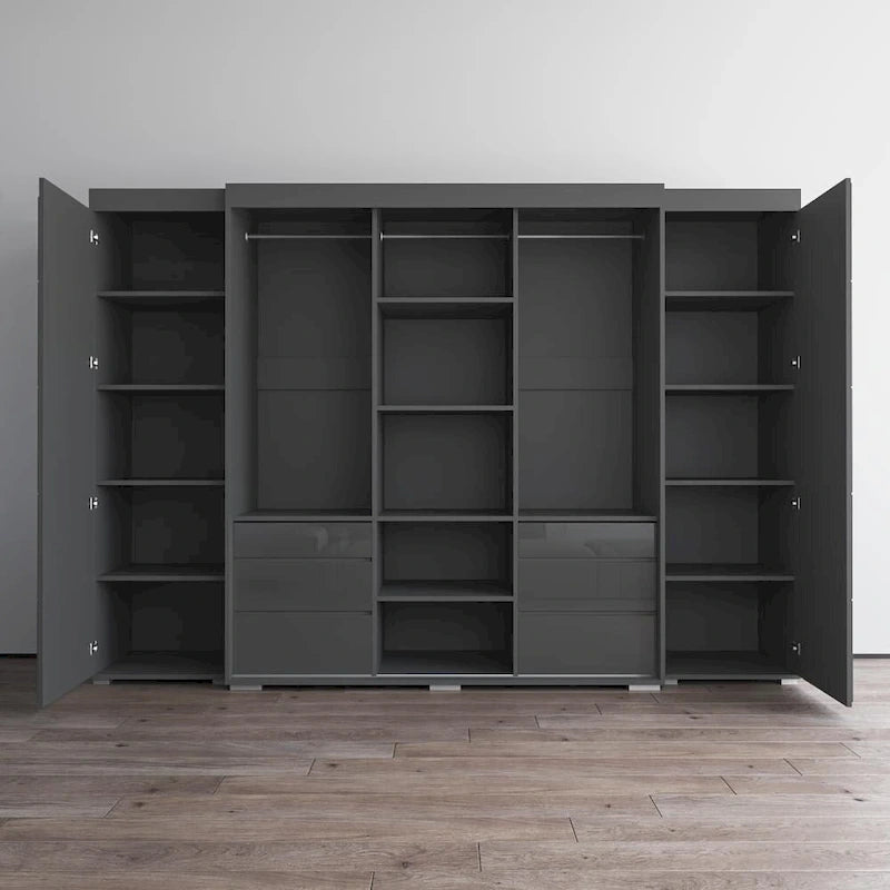 Armadio con ante in vetro bianco/grigio/nero, stile contemporaneo