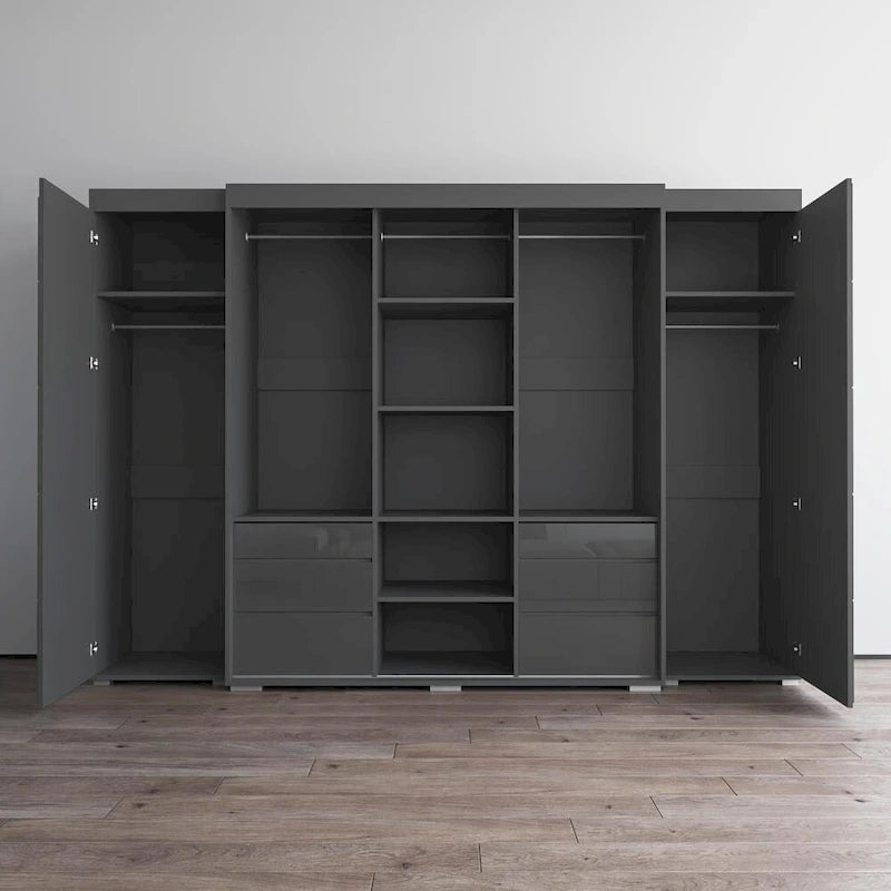 Armadio con ante in vetro bianco/grigio/nero, stile contemporaneo