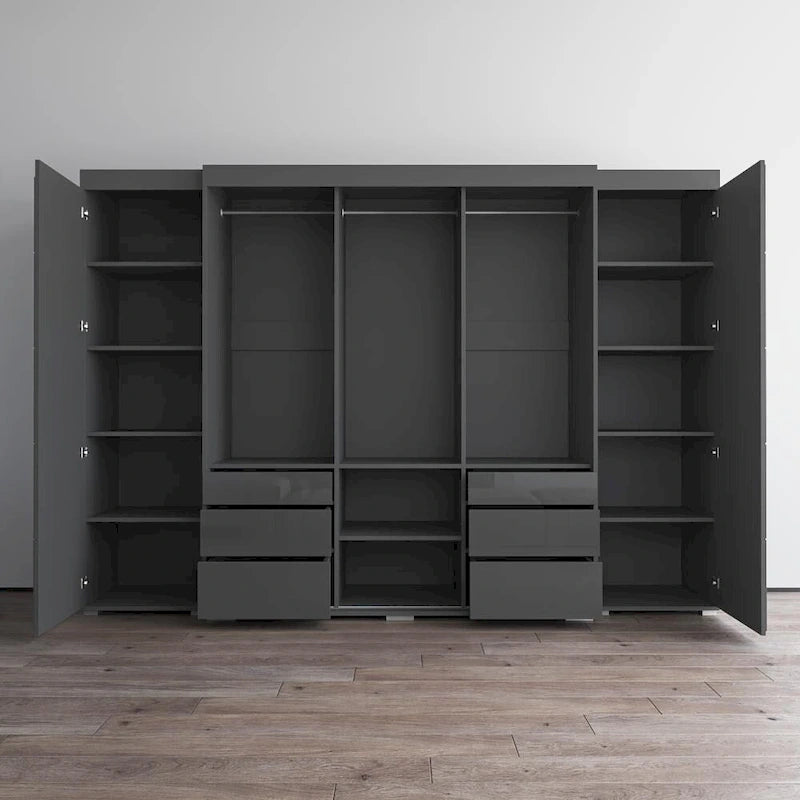 Armadio con ante in vetro bianco/grigio/nero, stile contemporaneo