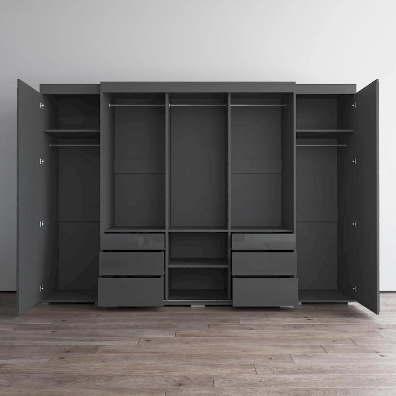 Armadio con ante in vetro bianco/grigio/nero, stile contemporaneo