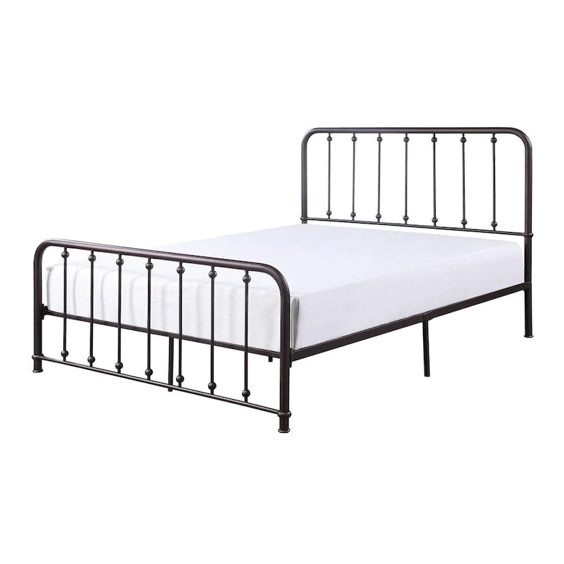 Letto matrimoniale King in bronzo anticato, struttura curva con dettagli a sfera, per 2 persone