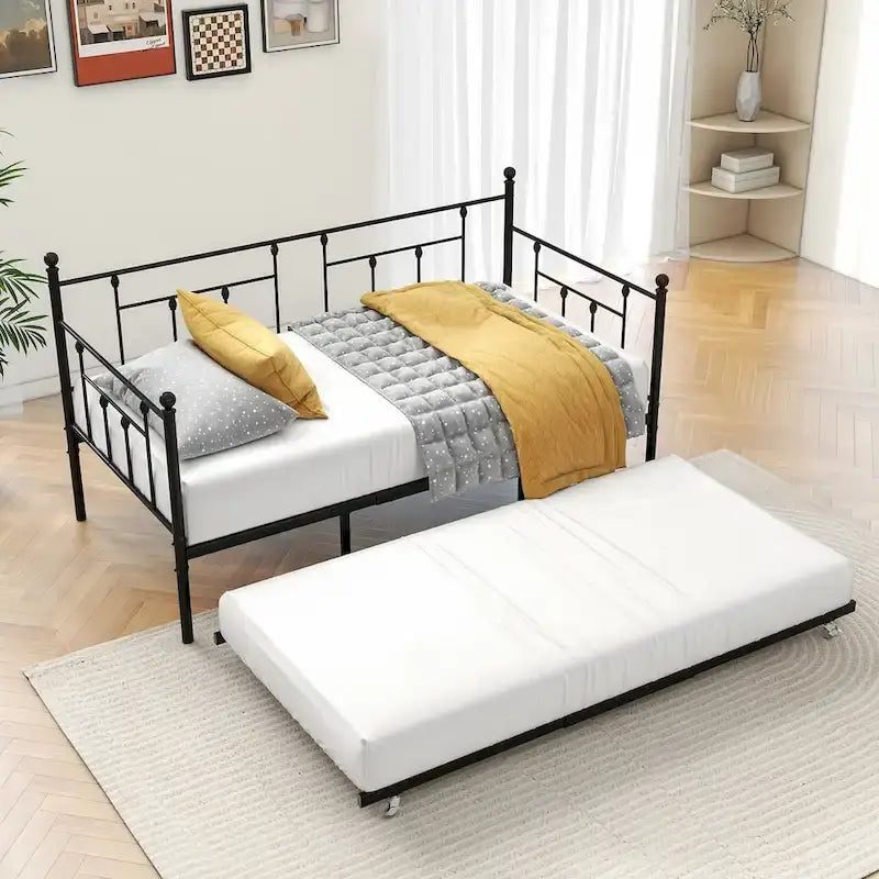 Struttura letto a giorno in metallo nero con letto estraibile, singolo, 2 persone