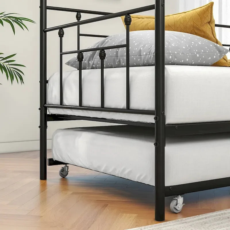 Struttura letto a giorno in metallo nero con letto estraibile, singolo, 2 persone