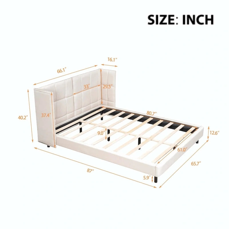 Letto matrimoniale con luci a LED e testiera a U, Grigio/Beige, Lino, Per 2 persone