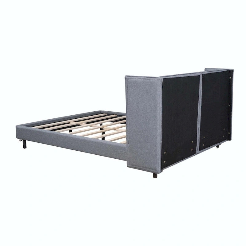 Letto matrimoniale con luci a LED e testiera a U, Grigio/Beige, Lino, Per 2 persone