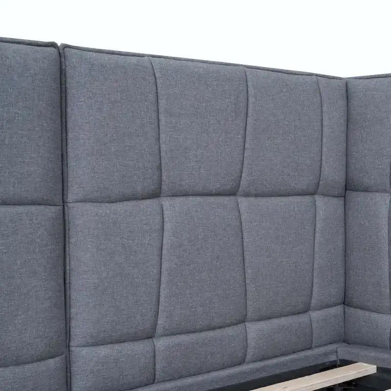 Letto matrimoniale con luci a LED e testiera a U, Grigio/Beige, Lino, Per 2 persone