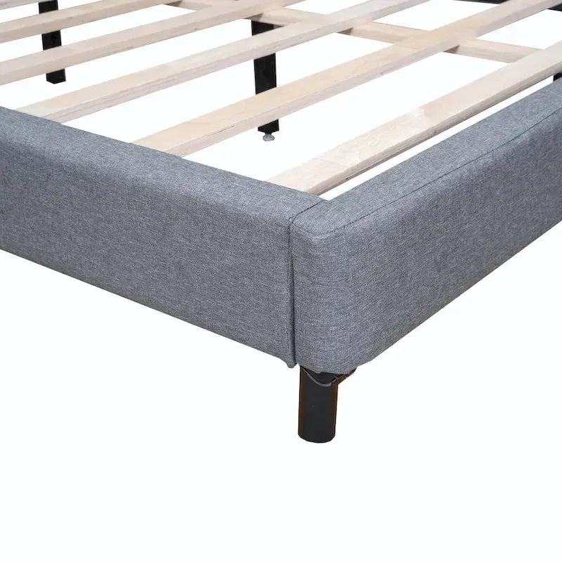 Letto matrimoniale con luci a LED e testiera a U, Grigio/Beige, Lino, Per 2 persone