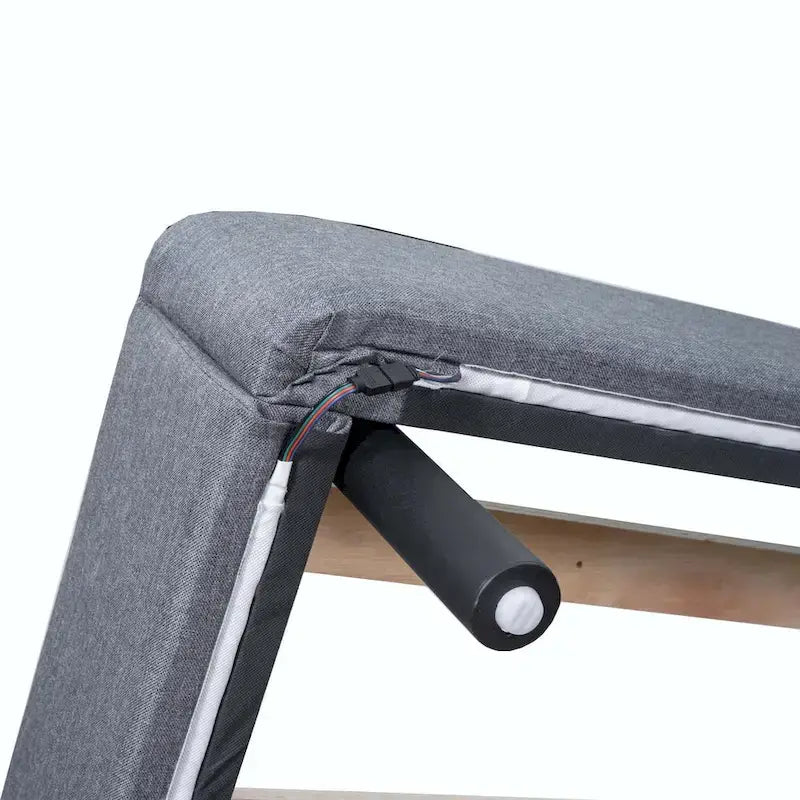 Letto matrimoniale con luci a LED e testiera a U, Grigio/Beige, Lino, Per 2 persone