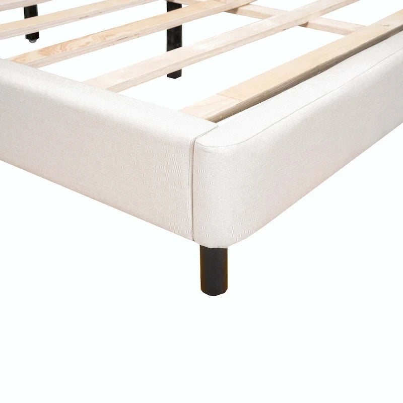 Letto matrimoniale con luci a LED e testiera a U, Grigio/Beige, Lino, Per 2 persone