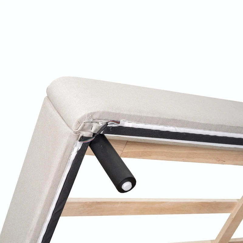 Letto matrimoniale con luci a LED e testiera a U, Grigio/Beige, Lino, Per 2 persone