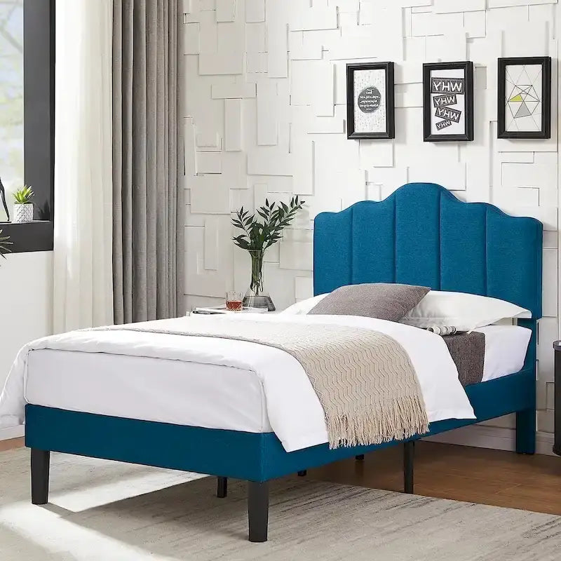 Struttura letto imbottita con piattaforma e testiera regolabile Blu / Grigio / Beige – Singolo / Matrimoniale / Queen