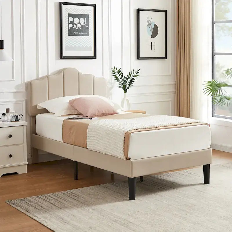 Struttura letto imbottita con piattaforma e testiera regolabile Blu / Grigio / Beige – Singolo / Matrimoniale / Queen