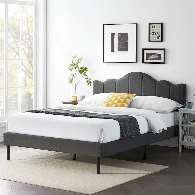 Struttura letto imbottita con piattaforma e testiera regolabile Blu / Grigio / Beige – Singolo / Matrimoniale / Queen
