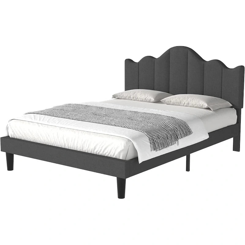 Struttura letto imbottita con piattaforma e testiera regolabile Blu / Grigio / Beige – Singolo / Matrimoniale / Queen