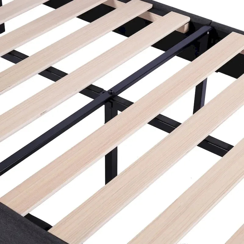 Struttura letto imbottita con piattaforma e testiera regolabile Blu / Grigio / Beige – Singolo / Matrimoniale / Queen