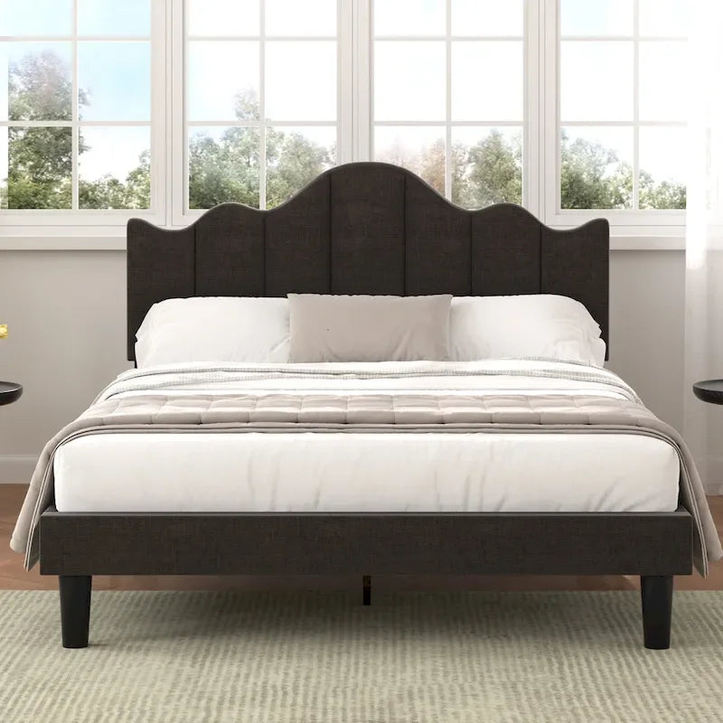 Struttura letto imbottita con piattaforma e testiera regolabile Blu / Grigio / Beige – Singolo / Matrimoniale / Queen