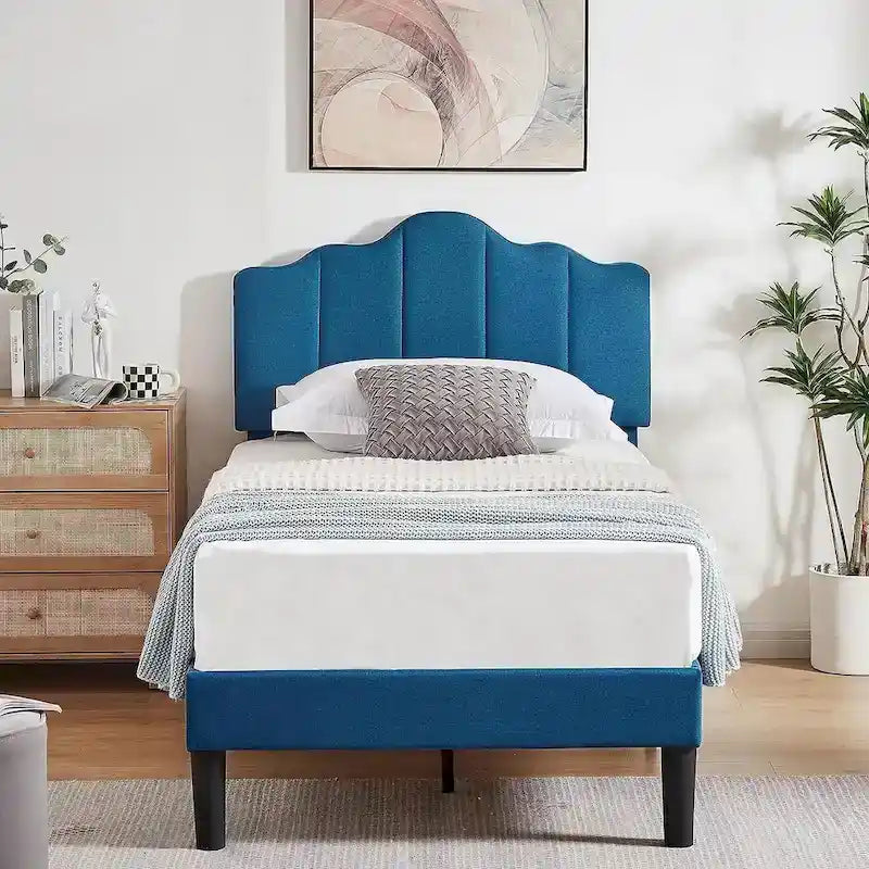 Struttura letto imbottita con piattaforma e testiera regolabile Blu / Grigio / Beige – Singolo / Matrimoniale / Queen