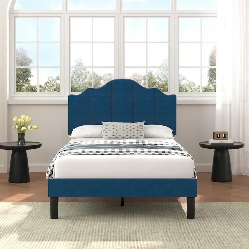 Struttura letto imbottita con piattaforma e testiera regolabile Blu / Grigio / Beige – Singolo / Matrimoniale / Queen