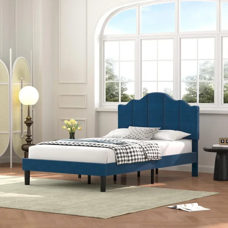Struttura letto imbottita con piattaforma e testiera regolabile Blu / Grigio / Beige – Singolo / Matrimoniale / Queen