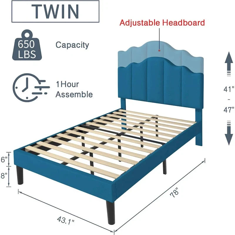 Struttura letto imbottita con piattaforma e testiera regolabile Blu / Grigio / Beige – Singolo / Matrimoniale / Queen