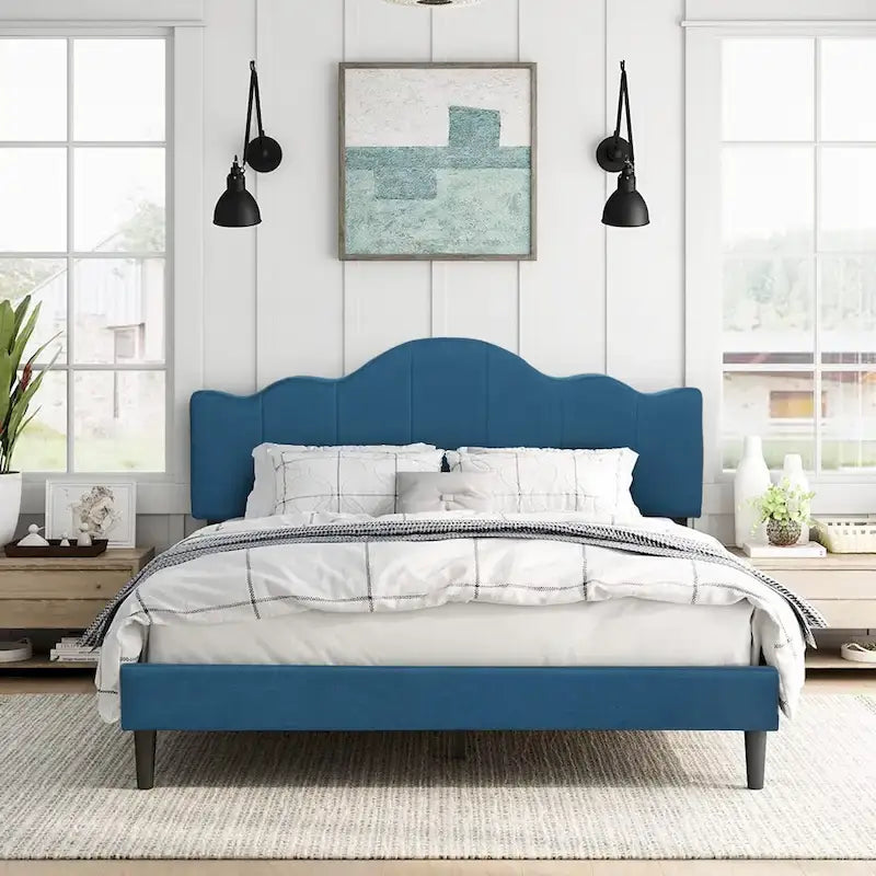 Struttura letto imbottita con piattaforma e testiera regolabile Blu / Grigio / Beige – Singolo / Matrimoniale / Queen