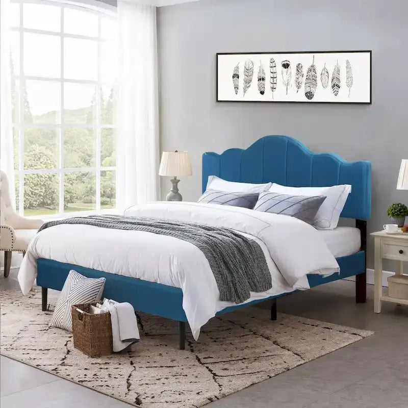 Struttura letto imbottita con piattaforma e testiera regolabile Blu / Grigio / Beige – Singolo / Matrimoniale / Queen