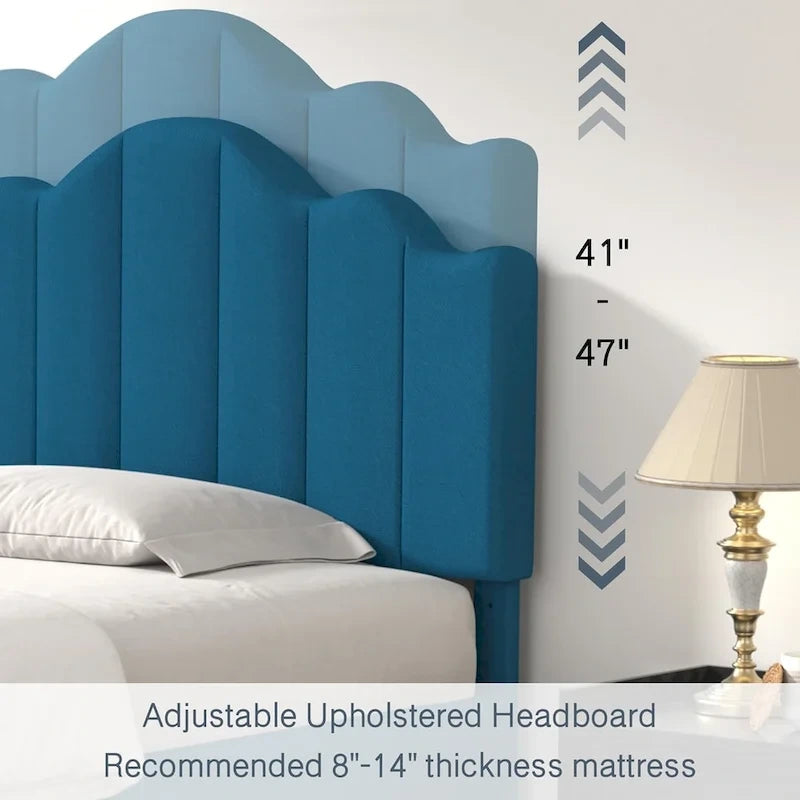 Struttura letto imbottita con piattaforma e testiera regolabile Blu / Grigio / Beige – Singolo / Matrimoniale / Queen