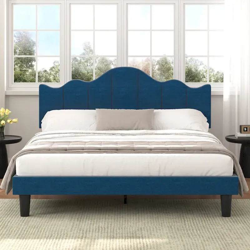 Struttura letto imbottita con piattaforma e testiera regolabile Blu / Grigio / Beige – Singolo / Matrimoniale / Queen