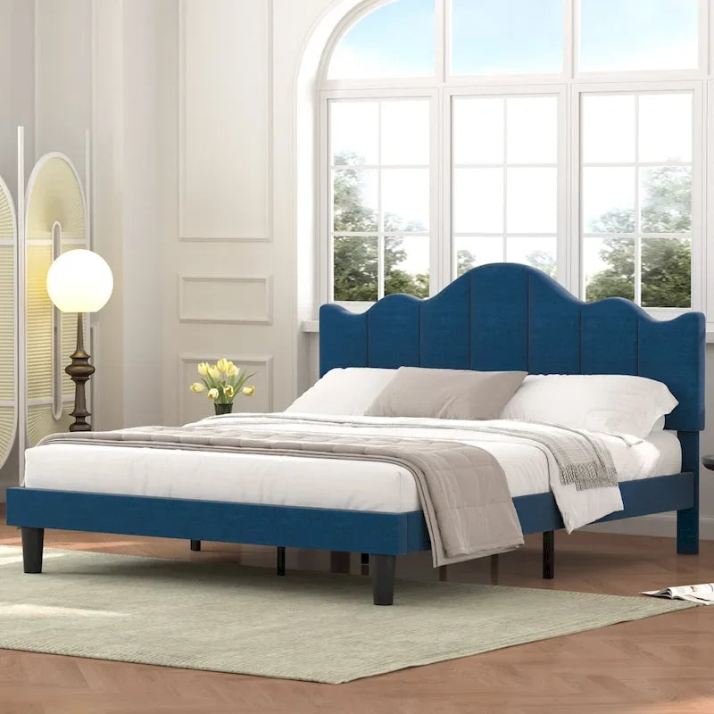 Struttura letto imbottita con piattaforma e testiera regolabile Blu / Grigio / Beige – Singolo / Matrimoniale / Queen