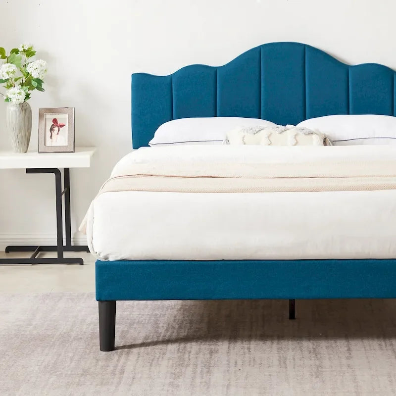 Struttura letto imbottita con piattaforma e testiera regolabile Blu / Grigio / Beige – Singolo / Matrimoniale / Queen