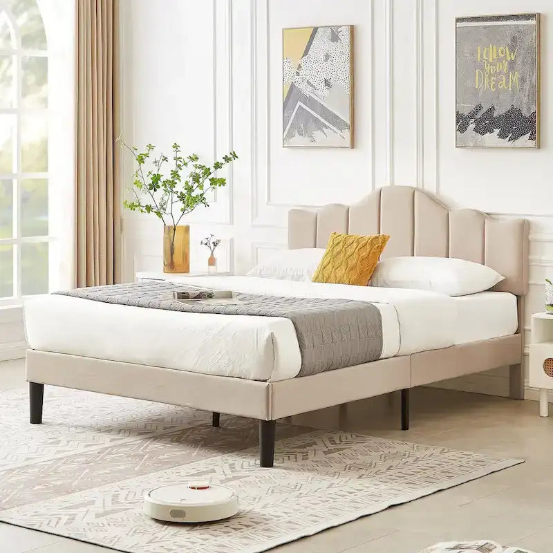 Struttura letto imbottita con piattaforma e testiera regolabile Blu / Grigio / Beige – Singolo / Matrimoniale / Queen