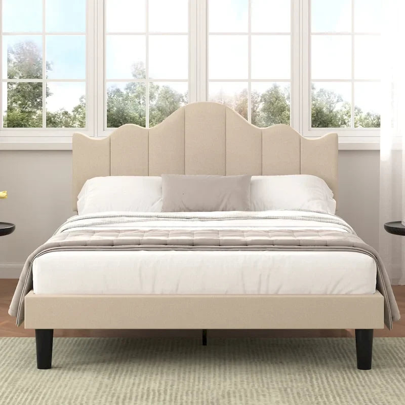 Struttura letto imbottita con piattaforma e testiera regolabile Blu / Grigio / Beige – Singolo / Matrimoniale / Queen