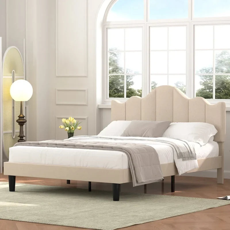 Struttura letto imbottita con piattaforma e testiera regolabile Blu / Grigio / Beige – Singolo / Matrimoniale / Queen