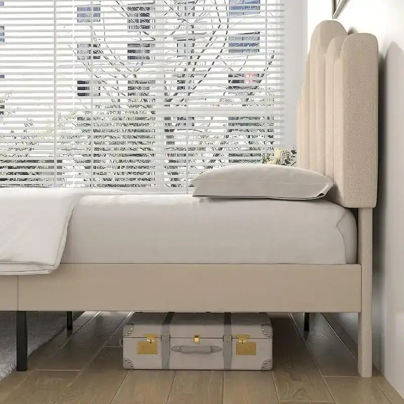 Struttura letto imbottita con piattaforma e testiera regolabile Blu / Grigio / Beige – Singolo / Matrimoniale / Queen